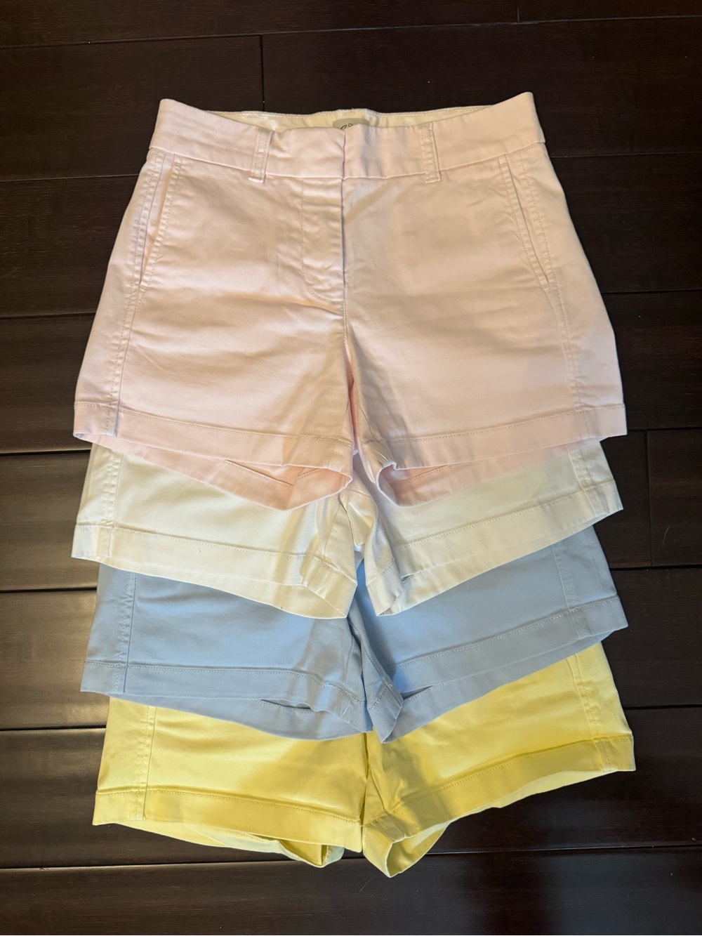 J. Crew Women’s Cotton Bermuda Shorts Stack in Pastel Pink, White, Blue & Yellow